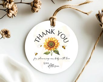 Editable Bumble Bee Baby Shower Favor Tag, Round Sticker Label, Printable Honey Bee Thank You Tag Template, Instant Download Bee Tag CPC002