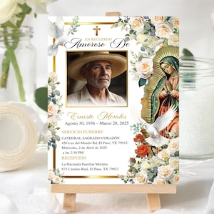 Tarjeta Funebre Española Editable, Invitación Funeral Virgen de Guadalupe, Spanish Funeral Invitation, Anuncio Memoria, Celebración Vida