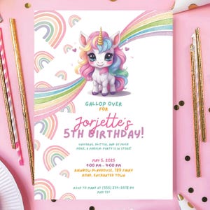 Unicorn Birthday Invitation, Colorful Birthday Celebration, Unicorn Invitation Magical Birthday Party, Canva Instant Download, Magical Party