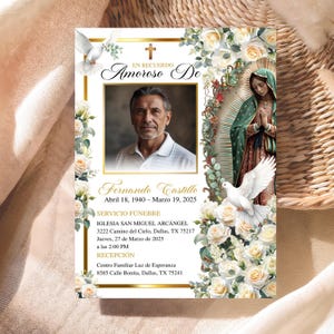 Spanish Memorial Invitation, Editable En Memoria de, Tarjeta Fúnebre Virgen Guadalupe, Celebración de Vida Rápida, Printable Memorial Invite