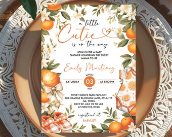 Little Cutie Baby Shower Invitation, Orange Cutie Baby Shower Invitation, Citrus Baby Shower, A Little Cutie is on the Way Instant Download