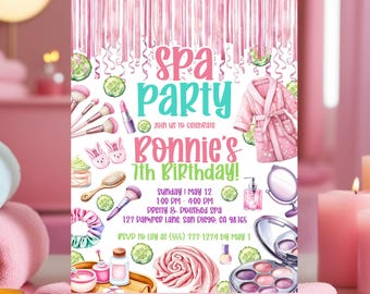 Cute Spa Party Invitation for Girls, Editable Birthday Invite, Tween Pamper Party, Girls Spa Birthday, Spa Party Birthday Invitation Spa Day
