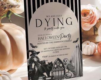 Uitnodiging voor Halloween-feestje voor volwassenen, bewerkbare vintage Ghost Party-sjabloon, moderne spookachtige digitale kostuumuitnodiging, kaart Instant downloaden