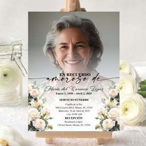 Utskrivbart minneskort med foto, Livets hyllning, Español Funeral Tarjeta Funebre, Celebracion De Vida, In Loving Memory-inbjudan