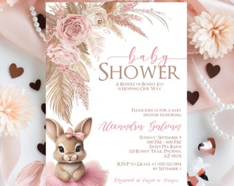 Bunny Baby Shower Invitation Girl, Baby Invitation Bunny Template, Bunny is on the Way, Bunny Baby Shower Invitation , Easter Baby Shower