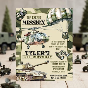 Editable Army Party Invitation, Military Birthday Invite for Boys, Army Man, Camo Soldier Party, Green Digital Template, Instant Download