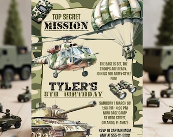 Editable Army Party Invitation, Military Birthday Invite for Boys, Army Man, Camo Soldier Party, Green Digital Template, Instant Download