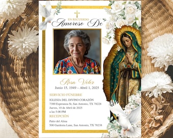 Celebración de Vida Español, Invitación Funeral Editable, Spanish Funeral Invite, Plantilla Virgen María, Tarjeta Fúnebre Descargable Rápido