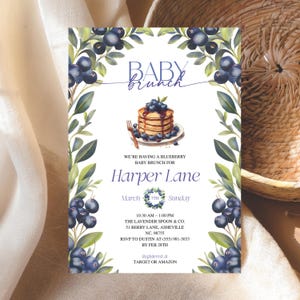 Editable Baby Brunch Invitation, Blueberry Baby Shower Invitation Template, Berry Sweet Gender Neutral Baby Sprinkle, Canva Instant Download