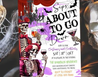 Halloween Party Digital Invitation, Editable Canva Party Template, Adult Cocktails and Costumes Printable, Spooky Instant Download Invite