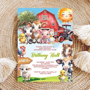 Editable Farm Animals Baby Shower Invitation, Red Barn Baby Invite Canva Template, Ranch Boy Shower Download, Farm Baby Shower Invitation