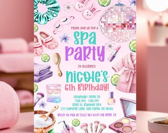 Spa Party Birthday Invitation for Girls, Editable Pamper Party Invite, Printable Spa Theme, Tween Girl Birthday Template Glam Party Birthday