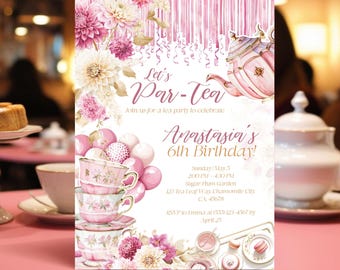 Let’s Par-Tea Birthday Invitation Girl, Tea Party Birthday Invite for Kids, Floral Tea Party Invite, Tea Party Birthday Invitation, High Tea