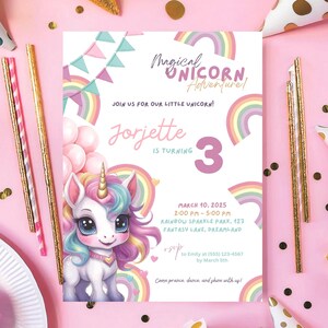 Unicorn Birthday Invitation, Rainbow Unicorn Birthday Invite, Unicorn Invitation, Pastel Unicorn Invitation Printable, Unicorn Rainbow Party