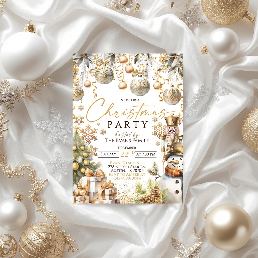 Editable Gold Christmas Invitation Template, Christmas Party Invite ...