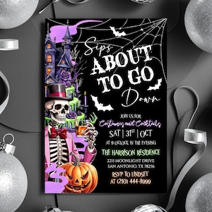 &quot;Erwachsener Halloween-Nickel im Begriff, Skelett zu gehen, Erwachsenen-Halloween-Cocktailparty, Halloween-Party-Einladung, gruselige Canva-Vorlage.&quot;