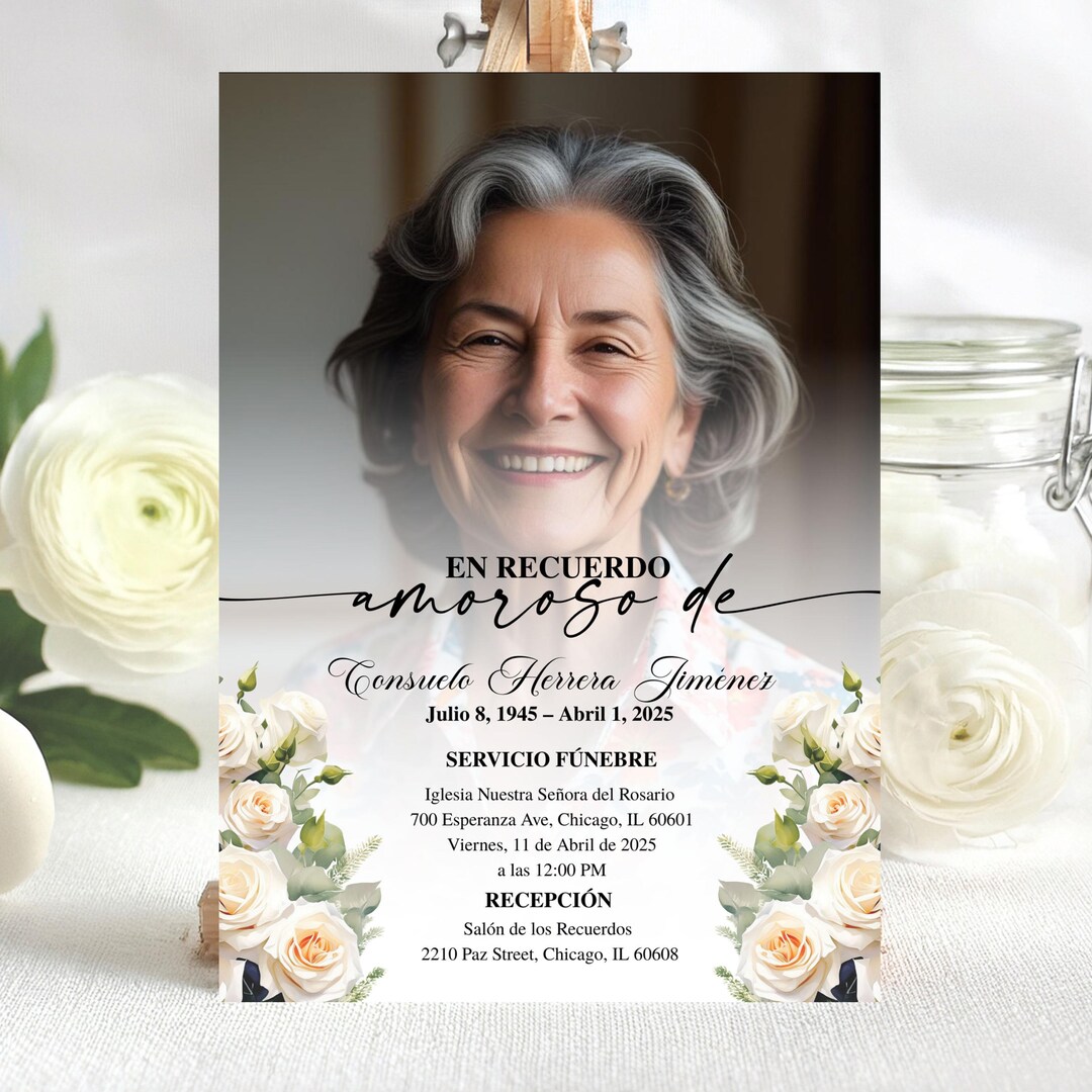 Editable Spanish Funeral Invitation, Minimalist Funeral Invite With ...