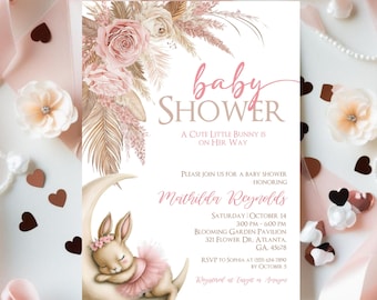 Editable Girl Rabbit Baby Shower Invitation, Somebunny Baby Shower Bundle, Bunny Baby Shower Invitation, Easter Baby Shower Invite Template
