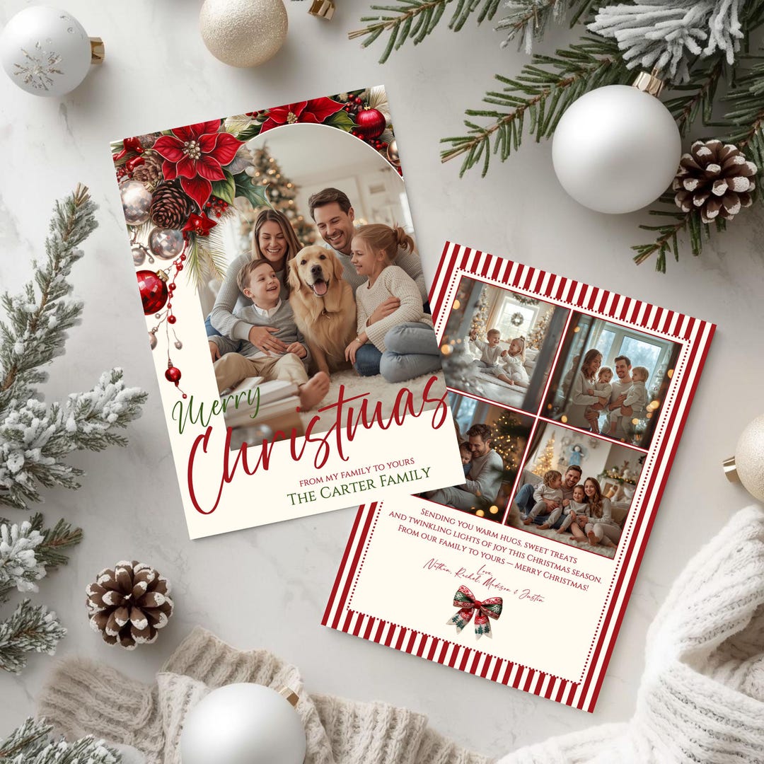 2025 Holiday Card Collection, Photo Christmas Card Template, Editable