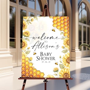 Editable Bee Baby Shower Welcome Sign, Honey Bee Shower Poster, Bee Shower Welcome Sign Decoration, Mommy to Bee Printable Template CPC002