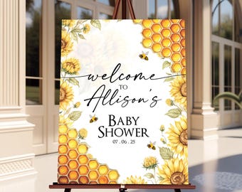 Editable Bee Baby Shower Welcome Sign, Honey Bee Shower Poster, Bee Shower Welcome Sign Decoration, Mommy to Bee Printable Template CPC002