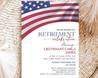 American Flag Retirement Invitation Template, Editable Military Retirement Invite, Digital US Navy Marine Army Air Force, Instant Download