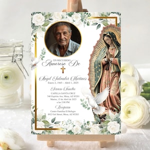 Spanish Catholic Funeral Card, Virgen de Guadalupe Tarjeta Funebre, Editable Memorial Invitation, Our Lady of Guadalupe Funeral Invitation