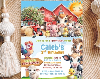 Bearbeitbare Bauernhoftiere Geburtstagseinladung, Rote Barnyard Party Laden Vorlage ein, Ranch Kinder Party, Bauernhof Geburtstag einladen, Geburtstagsjungen Farm