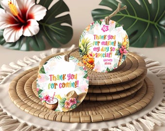 Tropical Aloha Party Favor Tags Editable, Aloha Luau Gift Tags, Pineapple Thank You Tag, Hawaiian Birthday Favor Instant Download CPC003