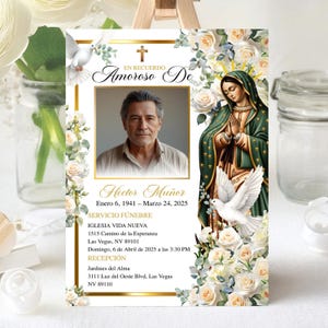 Invitación Funeral Virgen de Guadalupe Editable Español, Spanish Funeral Invite, Tarjeta Fúnebre Católica, Celebración de Vida Instantánea