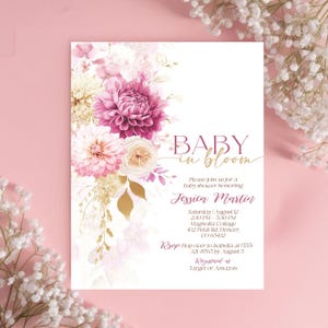 Baby in Bloom Floral Shower Invite, Baby in Bloom Baby Shower Invitation Girl, Baby in Bloom Invitation for Girl, Boho Spring Printable