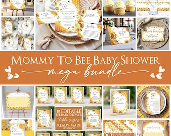 Bee Baby Shower Invitation Bundle Printable, Mommy to Bee Invitation Bundle, Editable Baby Shower Games, Sunflower Baby Shower Decor CPC002