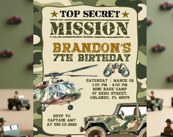 Army Birthday Invitation for Kids, Editable Military Party Invite, Soldier Theme Party Template, Camo Party Printable, Army Birthday CBP002
