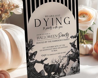 Editable Halloween Invitation Template, Vintage Halloween Digital Card, Antique Costume Party Invite, Printable Halloween, Instant Download