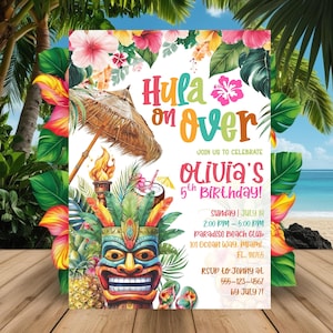 Aloha Luau Geburtstagseinladungsvorlage, bearbeitbare Hawaiianische Party einladen, Tropischer Sommer-Geburtstagseinladung, Canva Party Vorlage CPC003