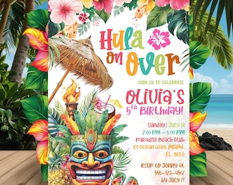 Aloha Luau Birthday Invitation Template, Editable Hawaiian Party Invite, Tropical Summer Birthday Invitation, Canva Party Template CPC003
