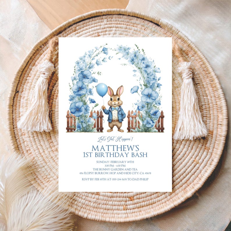 Digital Peter Rabbit Birthday Invitation, Flopsy 1st Birthday Party ...