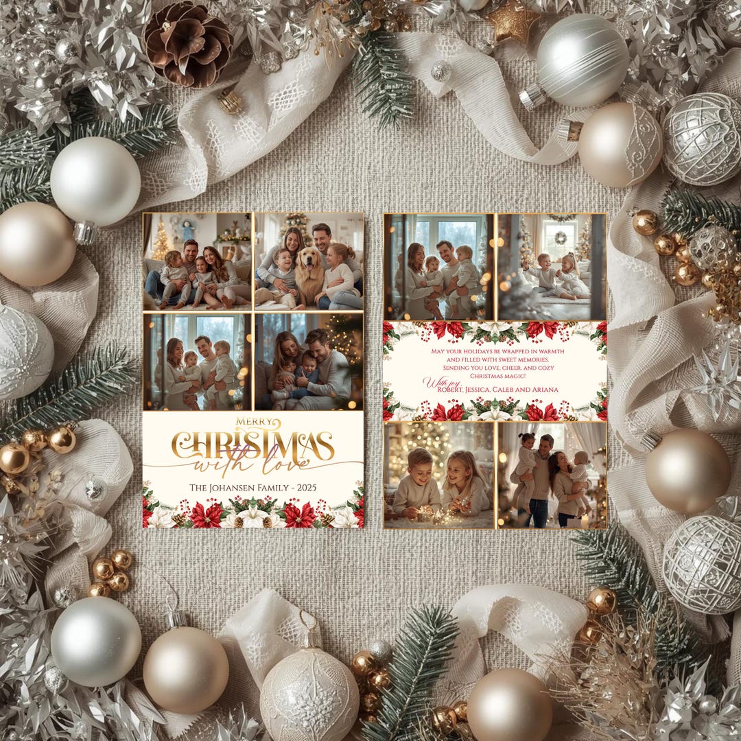 Holiday Photo Card 2026, Editable Family Christmas Card Template, Year ...