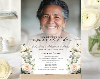 Minimal Editable Funeral Invitation Template, Editable Catholic Funeral Invite, En Memoria Amorosa, In Loving Memory Memorial Template Canva