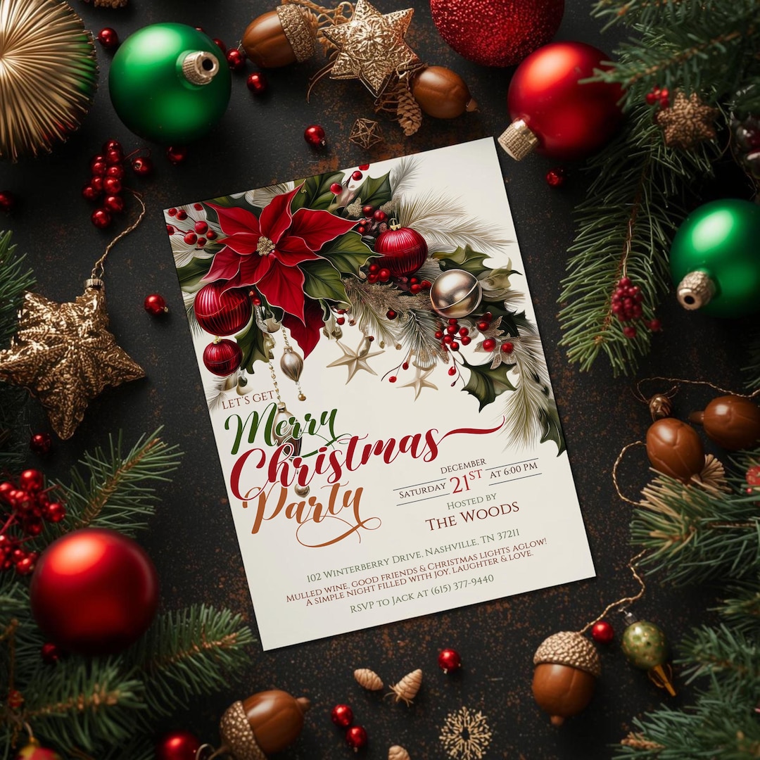 Modern Red and Green Christmas Dinner Party Invitation Template ...