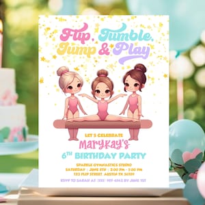 Gymnastics Birthday Invitation for Girls, Editable Template, Gymnastic Party Invite, Tumble & Flip Birthday Invite, Kids Gymnastics Party