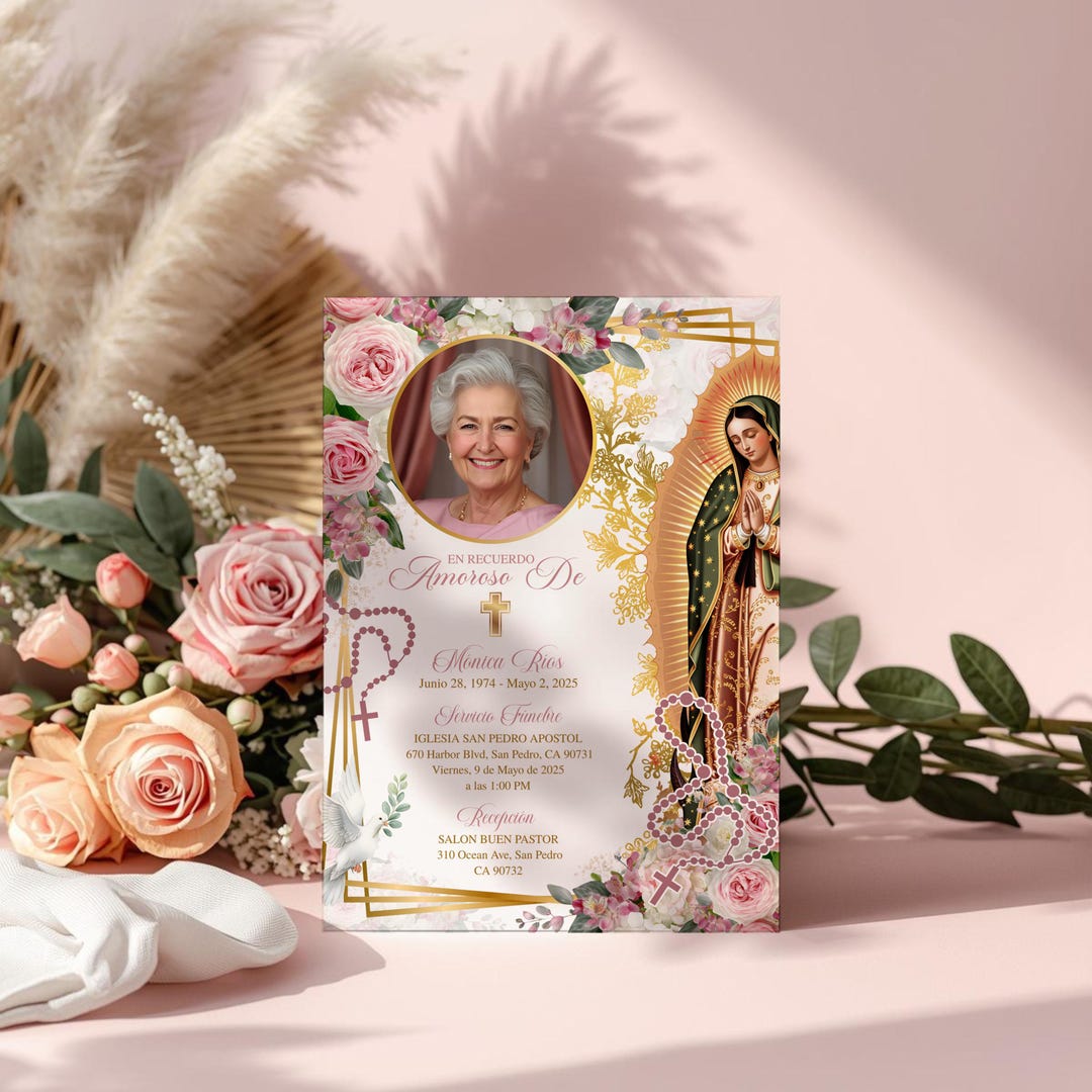 Funeral Intimation Examples Pink Funeral Invitation Card Spanish, Obituario En Espanol, Invitación ...