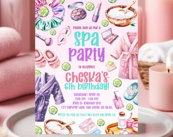 Pamper Spa Party Birthday Invitation, Editable Invite for Girls, Pamper Birthday Party Glam Party Invite, Tween Birthday Party Theme Spa Day
