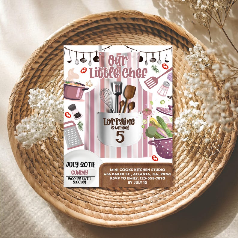 Editable Girls Cooking Birthday Invitation, Pink Baking Party Invite ...