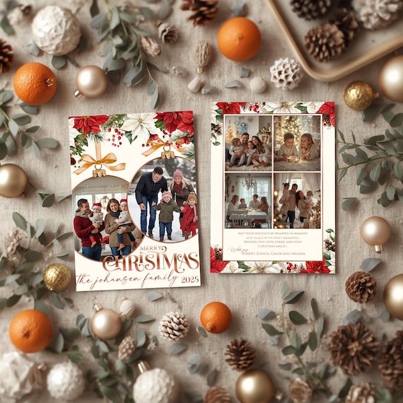 2026 Christmas Photo Card Template, Editable Canva Family Holiday Card, Merry Christmas and Happy New Year Greeting, Instant Download (5x7)