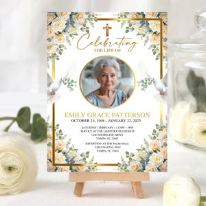 Floral Funeral Invitation, Editable Memorial Service Template, Printable Celebration of Life Invite, Floral Obituary Announcement Invitation