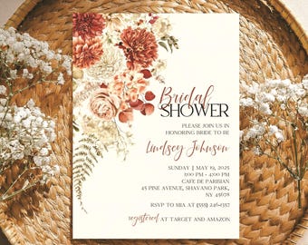 Floral Bridal Shower Invitation, Boho Floral Bridal Shower, Wildflower Bridal Shower Invitation Template, Elegant Boho Wedding Shower Invite