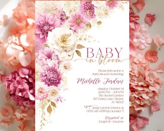 Editable Baby in Bloom Shower Invitation, Wildflower Baby Girl Template, Spring Floral Printable Baby Invite, Wildflower Shower Invitation