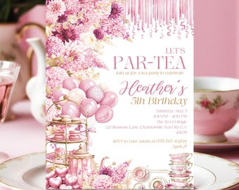 Tea Party Birthday Invitation Girl Editable, Garden Tea Party Invite for Kids, Par-Tea Invite, Tea Party Girl Invitation, Printable Template