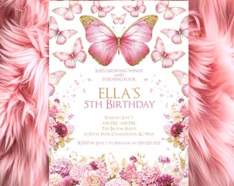 Butterfly Birthday Invite for Girl, Editable Flutter Theme, Butterfly Birthday Invitation, Garden Party Invitation Instant Download Template